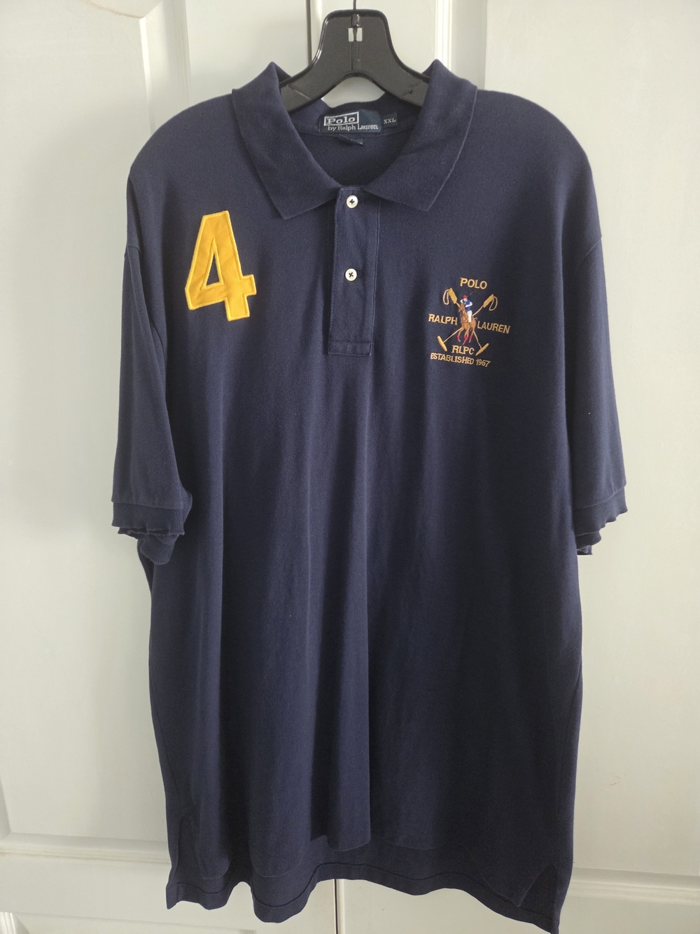Polo Ralph Lauren Men's Navy Polo Shirt with Yellow Number Patch